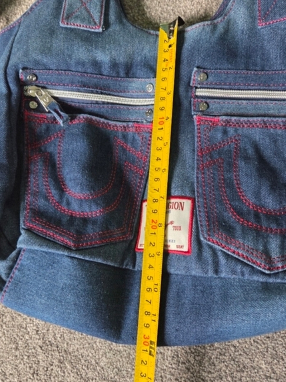 True Religion Denim Shoulder Bag with Pink Stitching - Picture 9 of 10
